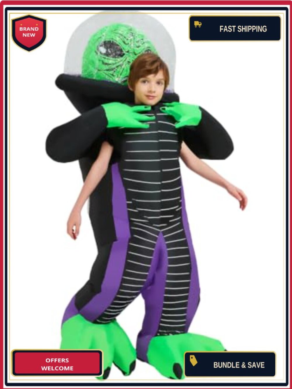 Inflatable Alien Costume Kids Polyester Blow Up Funny Halloween Pretend Play